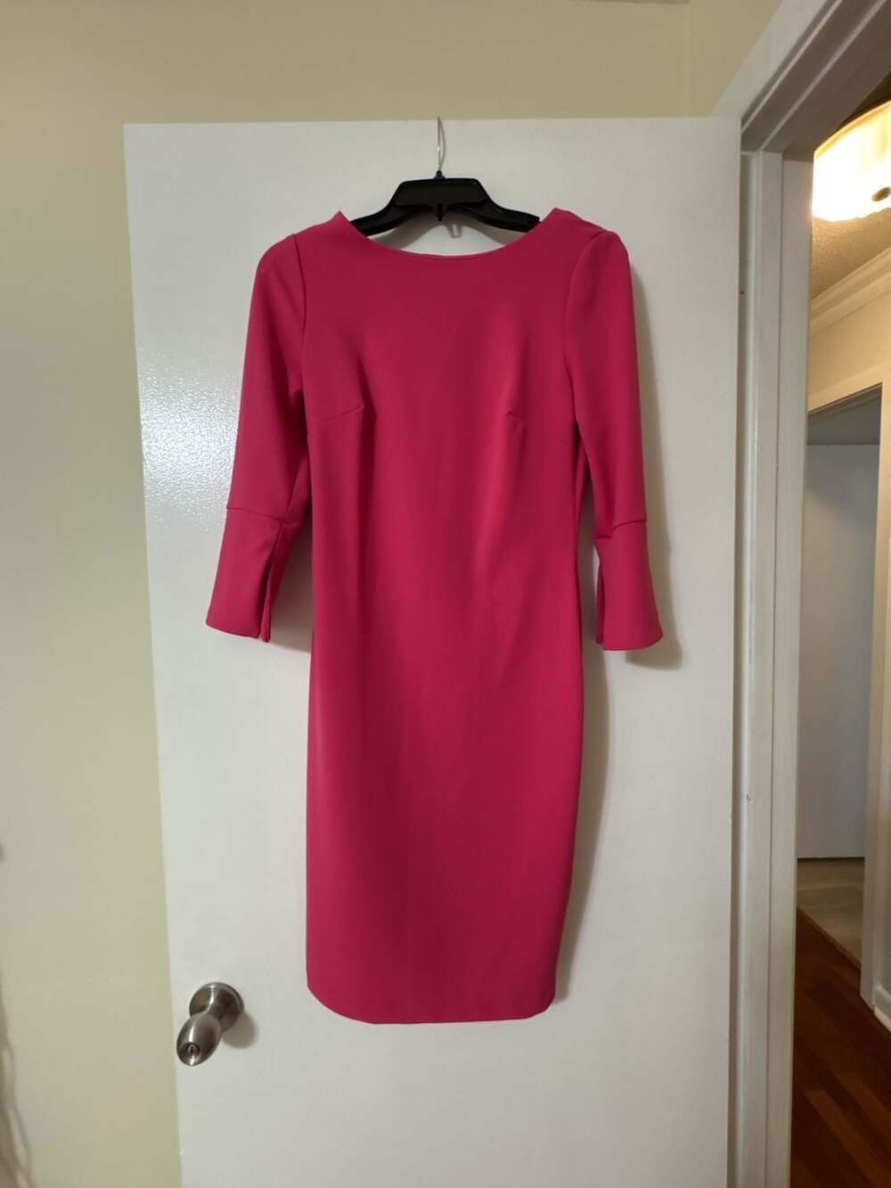 Calvin Klein Women's Hot Pink Sheath Dress with Split 3/4 Sleeves Size 2